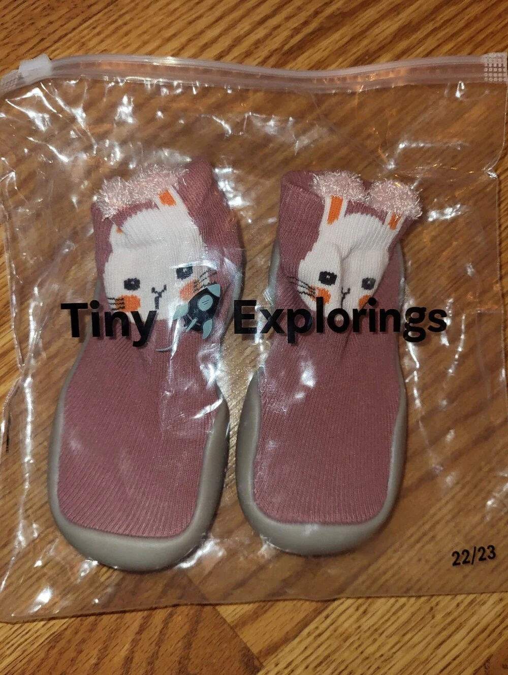 Tiny Explorings Toddler Fox Rabbit Ombre Grip Sock Shoes in Orange/Navy and Pink